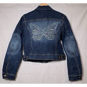 Vintage Y2K YUKA Jeans Women’s Denim Jacket Zip Up Butterfly Bling Boho Size L